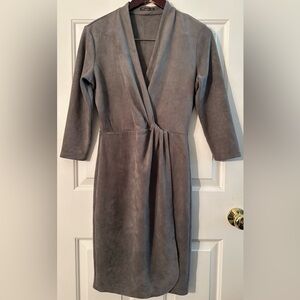 J. McLaughlin XS Gray Lillian Faux Suede Wrap Dress 3/4 Slv V Neck Fall Winter